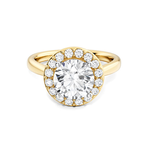 Yellow Gold Round Solitaire Diamond Engagement Ring With Halo